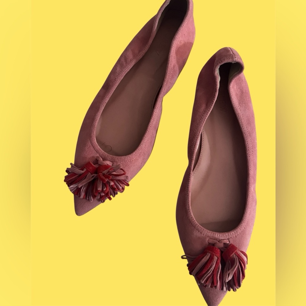 J Crew suede pink Tassel Ballet Flats